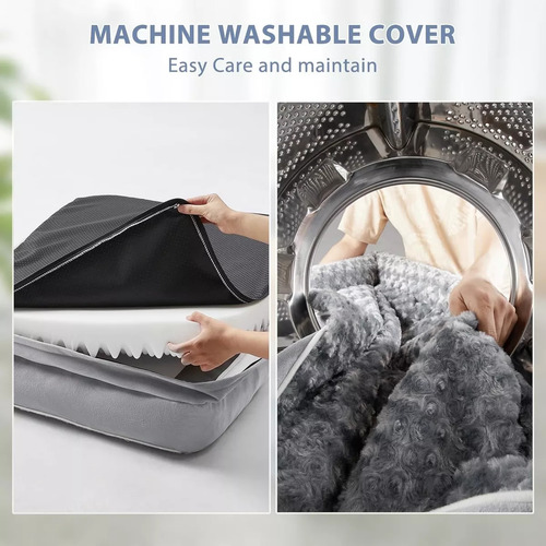 Cama De Espuma Con Memoria Para Perros Grandes 101x81 Cm Con Almohadones Removibles Y Funda Lavable, Para Perros De Hasta 95 Libras - Dos Tonos De Felpa De Piel Sintética Y Gamuza En Forma De L - Gris