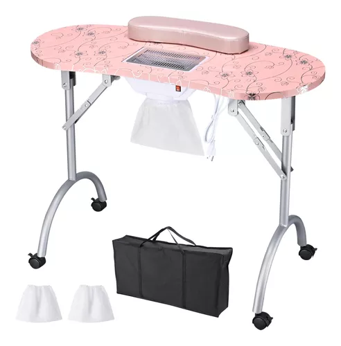 Mesa de uñas plegable, mesa de manicura, estación de escritorio de uñas,  profesional portátil con ruedas para técnico, salón de belleza, arte, spa