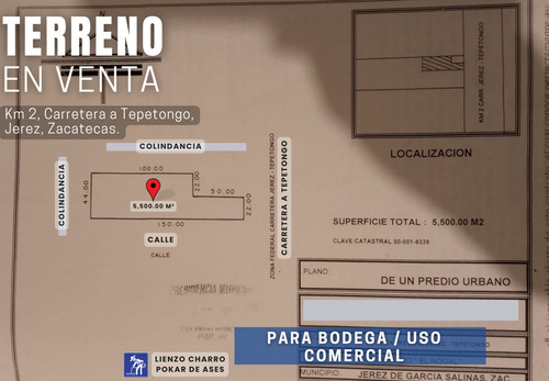 Terreno En Venta En Jerez, Zacatecas | 5,500 M² Con Frente A Carretera