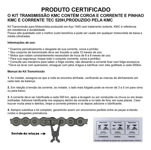 Imagem 2 de 3 de Kit Relação Kmc Transmissão Tenere 250 Lander 250 09-19