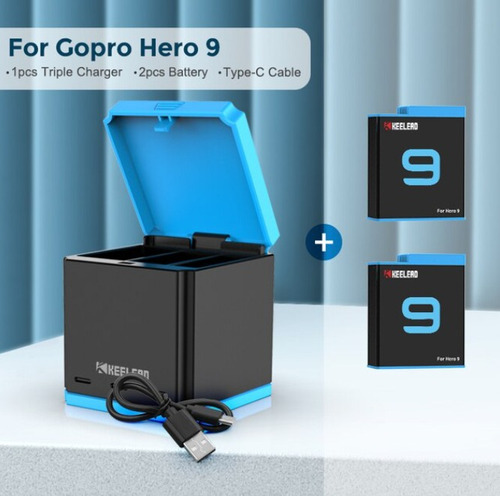 Kit Cargador Triple Gopro Hero 9 10 11 + 2 Baterías