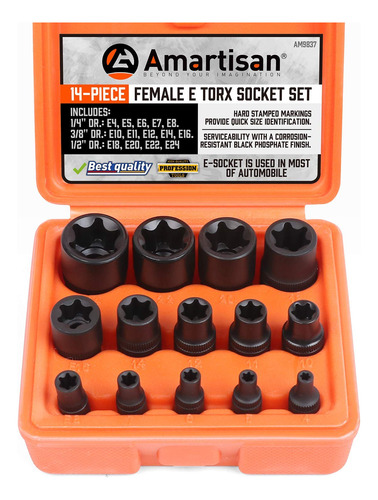 Amartisan 14 Pc E-torx Star Socket Set/rail, 1/4  3/8  1/2 