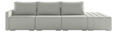 Sofá Ilha Modular para Sala 342cm com Puff Dublin K01 Linho Cinza