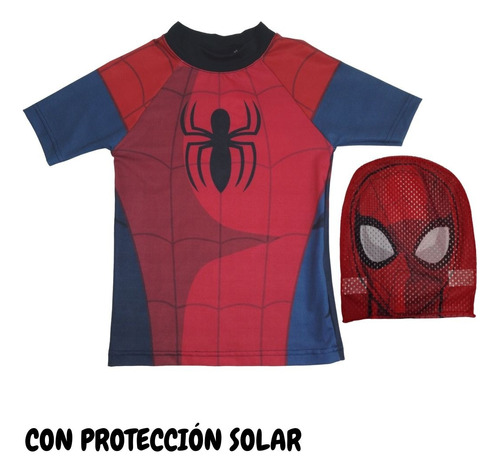 Traje Baño Uv Spiderman Con Mascara Protección Solar Niño