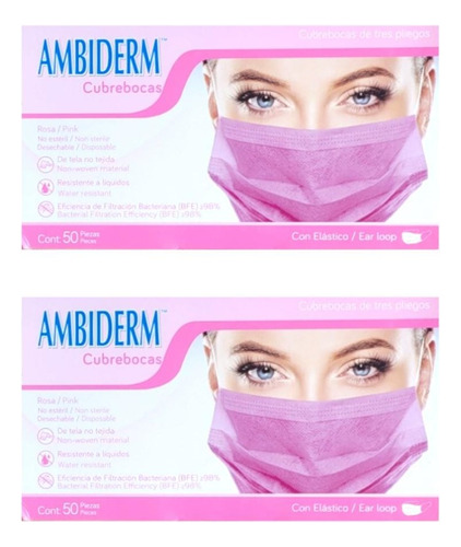 Pack Cubrebocas Ambiderm Color: Rosa