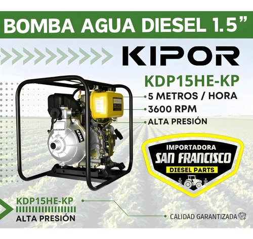 Motobomba De Agua Diesel 1.5 / 5m/h A 3600pm Alta Precion