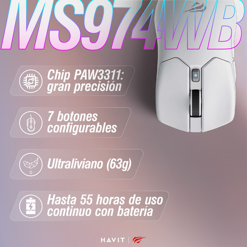 Mouse Gamer Inalámbrico/cable Havit Ms974wb Rgb 12000 Dpi