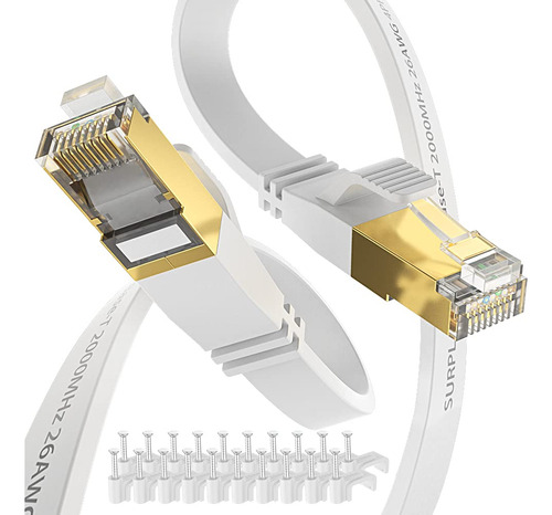 Cable Ethernet Cat8 De 50 Pies, Blanco, 40 Gbps, Blindado Y