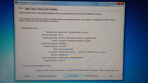 Cpu Intelbras - 4gb Ram - Intel Celereon - Windows 7