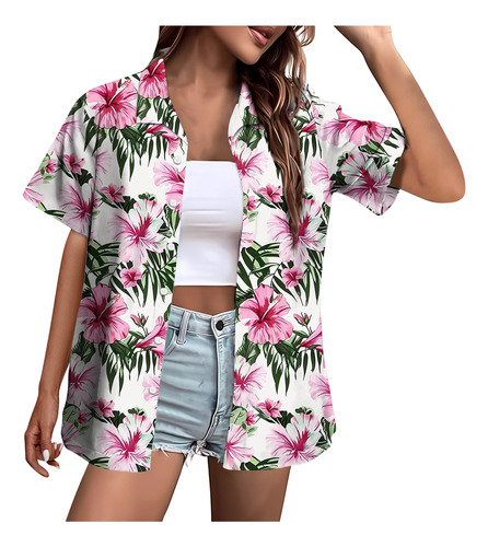 Camisas Hawaianas F Para Mujer, Camisa Casual Con Botones Pa