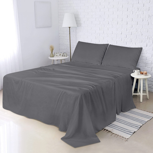 Juego De Sabanas Planas Con 6 Pzs Gris Suaves Y Resistentes