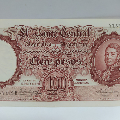 Antiguo Billete 100 Pesos Moneda Nacional Bottero 2054 (Usado)