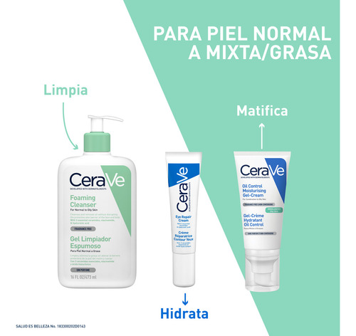 CeraVe Gel Limpiador Espumoso Piel Mixta a Grasa| Desarrollado con Dermatólogos | Textura en Gel a Espuma | Elimina exceso de grasa| Con Niacinamida y Ácido Hialurónico | 473ml | 16oz