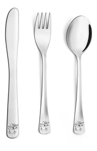 Imagem 4 de 4 de Talher Infantil + Prato Inox Kit Para Servir Infantil 4 Pçs