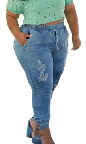 Imagem 1 de 6 de Calça Jeans Jogger Plus Size Moda Feminina Lycra Elastico Mc