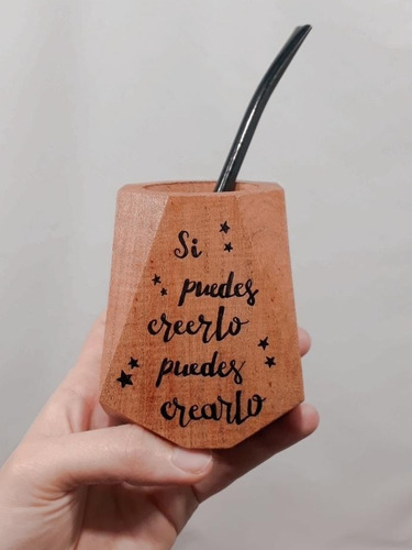 Imagen 3 de 12 de Mate Algarrobo Geométrico Yuco +bombilla (opc Personalizado)