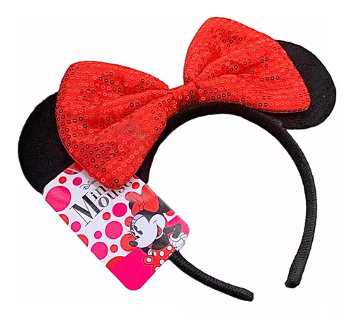 Tiara Laço Fofinho Vermelho Orelhas Minnie Lantejoulas - Crey Stores