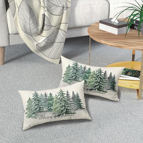 Juego De 2 Fundas De Almohada Lumbar 30 X 50 Cm Árbol Navida