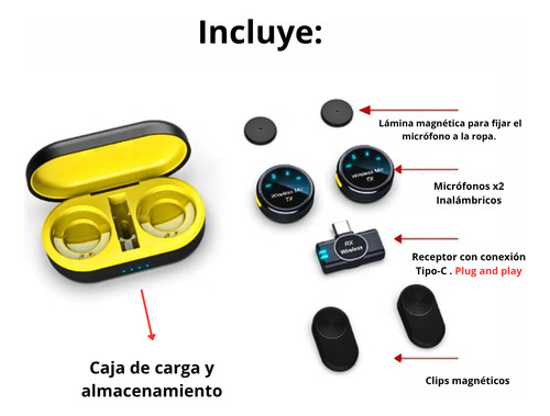 Pack 2 Microfonos Inalambricos Profesional Celular Tipo C
