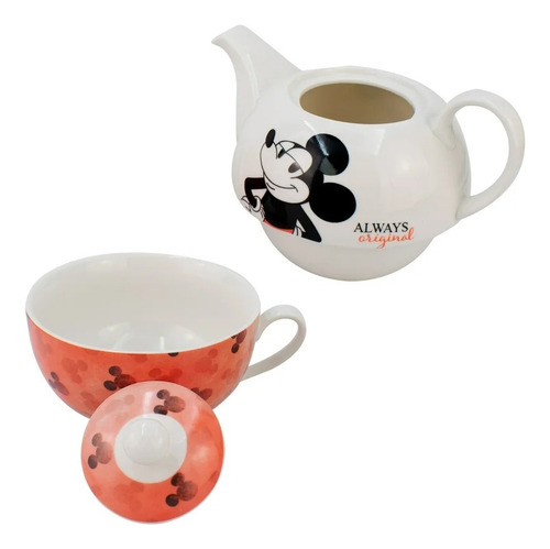 Tetera Con Tapa 370ml Y Taza Minnie Y Mickey Mouse