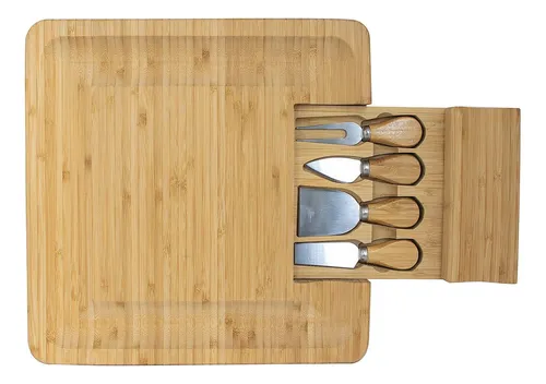 Tabla De Quesos De Bambú Con Accesorios Incluidos Lisa Madera