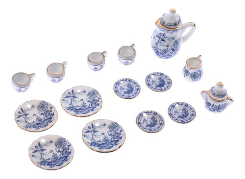 1:12 Miniatura Juego De Té De Porcelana Plato Taza Olla