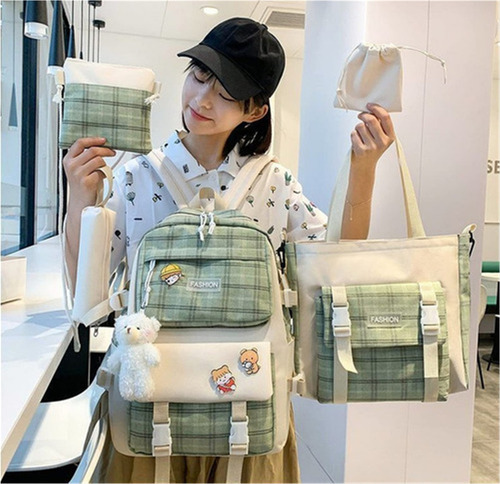 A 1 Set 5 Mochila Bolsas Escolar Estudiante Lapicera Tote Lona