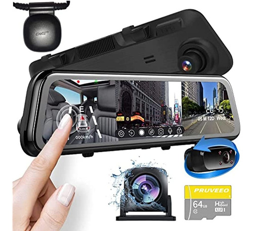 Pruveeo 12? Triple Mirror Dash Cam, Fhd 1080p Streaming Mirr