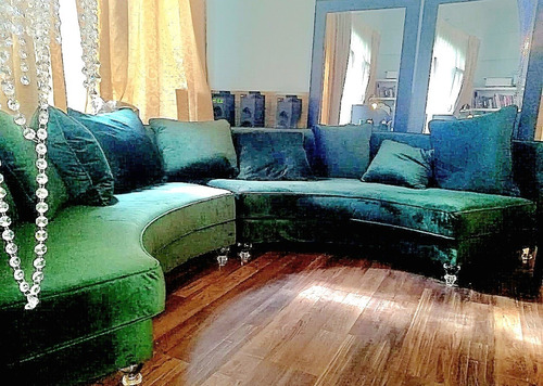 Imagen 2 de 7 de Nueva Lujosa Sala Verde De Dos Sofás Curvadas De Terciopelo
