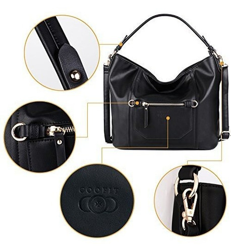 Coofit Bolsos Y Bolsos Negros Cartera De Cuero Pu Bolso Hobo