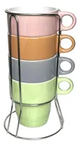 Comprar Jogo Xícaras Coloridas Café Porcelana 210ml Cu002F Suporte Inox Cor Branco
