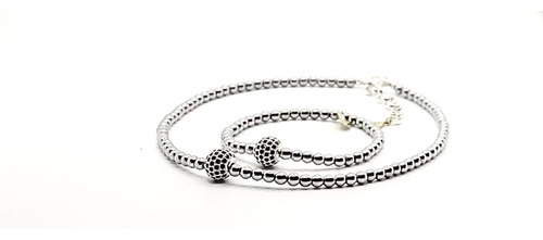 Juego De Pulsera/gargantilla De Hematita Color Gris Plata