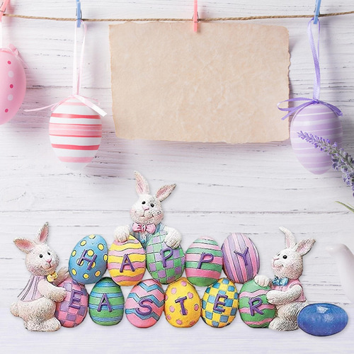 2x Estatuilla De Conejito De Pascua Feliz Hecha A Mano