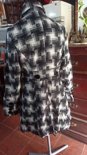 Saco Tapado Cuadrille Cuadros Negro Gris Cruzado Abotonado S