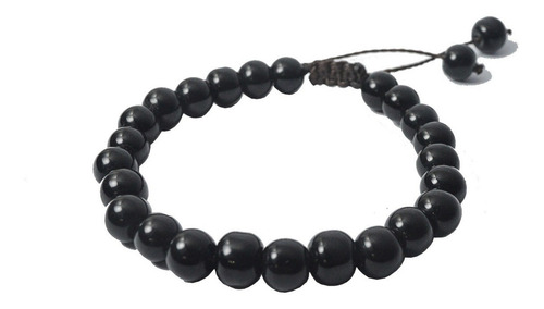 Pulseira De Bolinha Pedra Ônix 8mm Brilhante Regulável Diâmetro 18 Cm