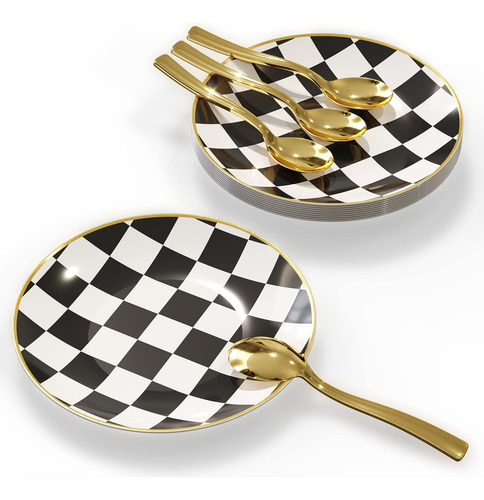 Mini Platos Desechables Para Postre Con Cucharas De Plástico