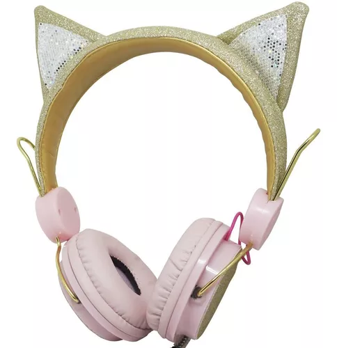 Ampulheta de orelha de gato, fones de ouvido com fio tipo glitter