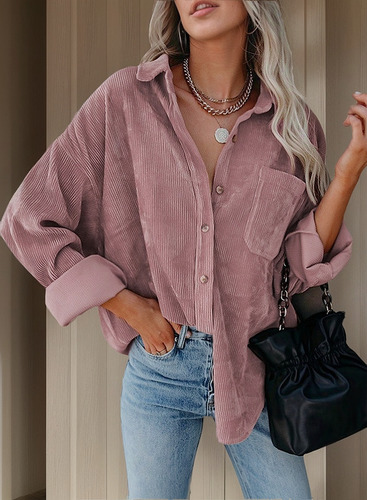 Chaquetas De Pana Para Mujer Manga Larga Camisa De Botones