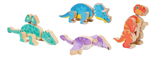 4 Piezas De Constructor De Dinosaurios De Tallo De Madera,
