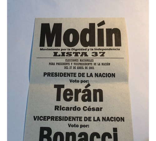 M O D I N - Antigua Boleta Electoral Año 2003 !