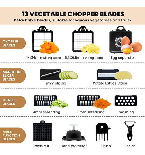 Picadora Verduras 13 En 1 Picadora Alimentos Multifuncional