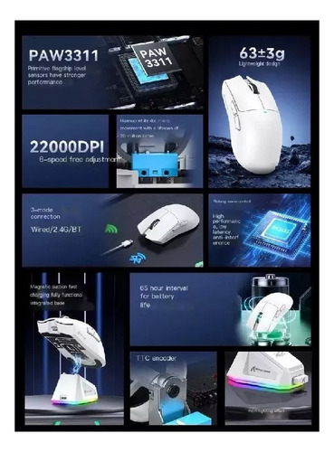 Attack Shark X11 Ratón Inalámbrico Para Juegos Con Base Rgb