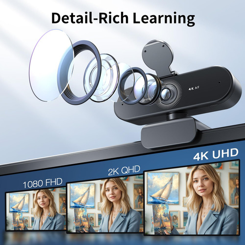 Cámara Web 4k Hd Con Enfoque Automático Y Doble Micrófono