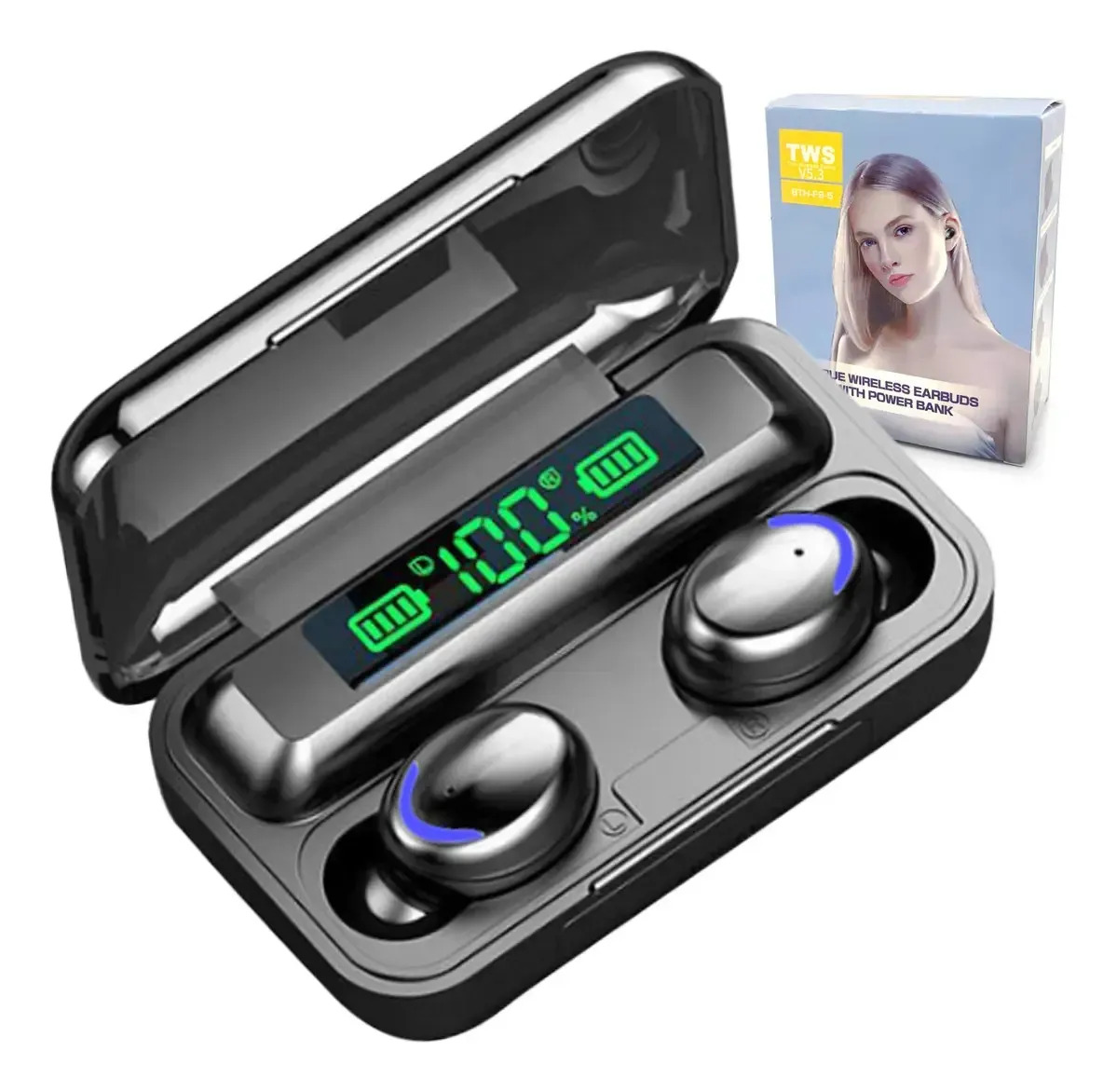 Fone De Ouvido Bluetooth 5.1 Sem Fio F9-5 Carregador De Celular Cor Preto