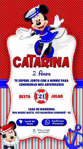 Convite Minnie Rosa Digital Interativo Online Whatsapp