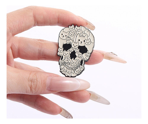 Pin Calavera De Gatos / Broche Estilo Punk Y Tierno A La Vez