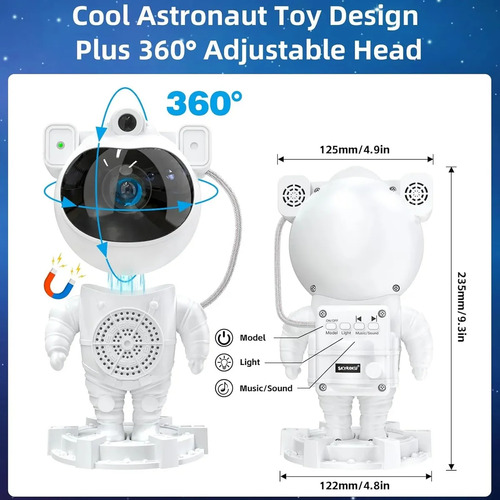 Luminária Projetor Imagem Espacial Astronauta Som Bluetooth Branco Branco