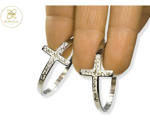 Imagen 1 de 5 de Aros Acero Quirurgico Cardinal Argolla Cruz Cubic 40 Mm
