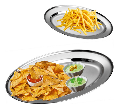 Kit Com 12 Travessas Inox Oval Rasa 33,8cm