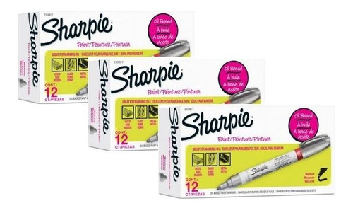 Marcador Permanente Sharpie Paint Plata 3 Mm Bala 36 Piezas